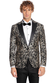 Sparkling Ivy Patterned Slim Fit Black Men Prom Blazer - Wessi