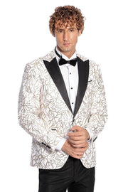 Sparkling Ivy Patterned Slim Fit White Men Prom Blazer - Wessi