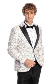 Sparkling Ivy Patterned Slim Fit White Men Prom Blazer - Wessi