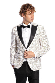 Sparkling Ivy Patterned Slim Fit White Men Prom Blazer - Wessi