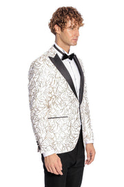 Sparkling Ivy Patterned Slim Fit White Men Prom Blazer - Wessi