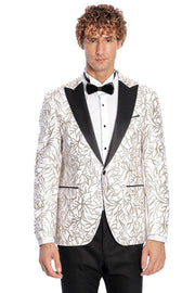 Sparkling Ivy Patterned Slim Fit White Men Prom Blazer - Wessi