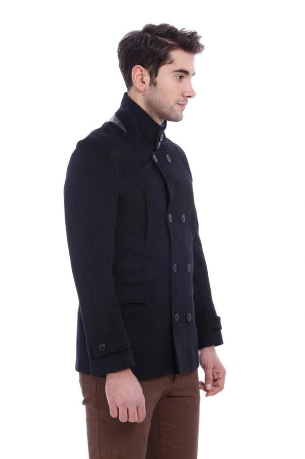 Standing Collar Cachet Short Black Men Coat - Wessi