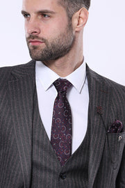 Striped Black Vested Suit - Wessi