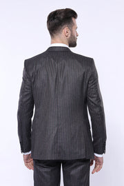 Striped Black Vested Suit - Wessi