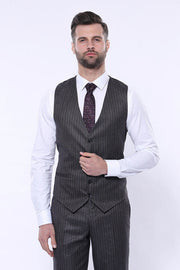 Striped Black Vested Suit - Wessi