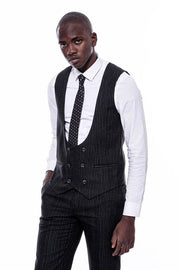 Striped Black Double Breasted Suit - Wessi