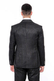 Striped Black Slim-Fit Vested Men's Suit - Wessi