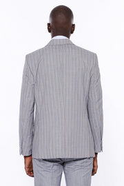 Striped Blazer Plain Pants Grey Men Suit - Wessi