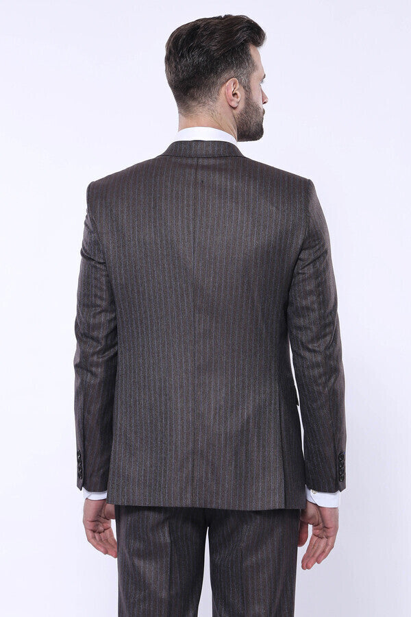 Striped Brown Vested Suit | Wessi