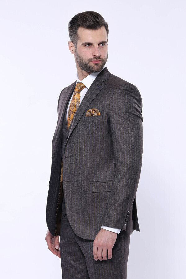 Striped Brown Vested Suit | Wessi