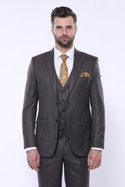 Striped Brown Vested Suit | Wessi