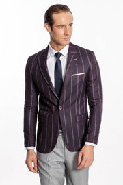 Striped Slim-Fit Burgundy Men Blazer - Wessi