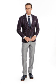 Striped Slim-Fit Burgundy Men Blazer - Wessi