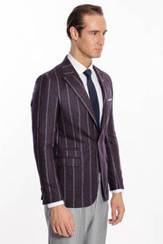 Striped Slim-Fit Burgundy Men Blazer - Wessi