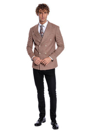 Striped Double Breasted Beige Men Blazer - Wessi