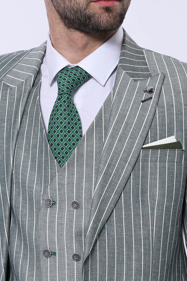 Striped Green Men Suit - Wessi