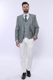 Striped Green Men Suit - Wessi