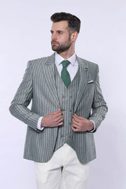 Striped Green Men Suit - Wessi