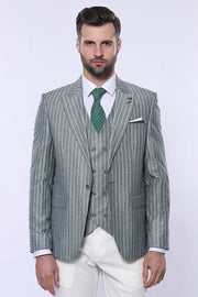 Striped Green Men Suit - Wessi