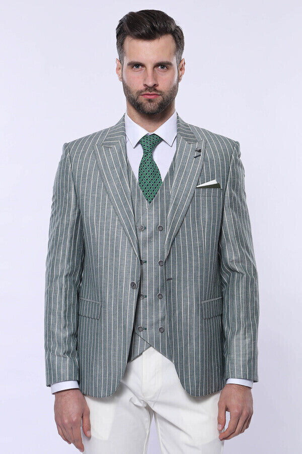 Striped Green Men Suit - Wessi