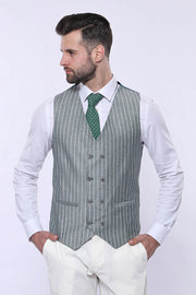 Striped Green Men Suit - Wessi