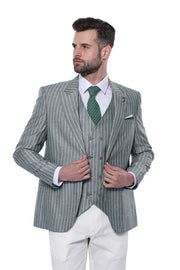 Striped Green Men Suit - Wessi