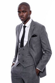 Striped Grey Double Breasted Suit - Wessi