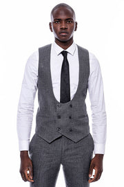 Striped Grey Double Breasted Suit - Wessi