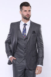 Striped Grey Vested Suit | Wessi - Wessi