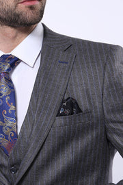 Striped Grey Vested Suit | Wessi - Wessi