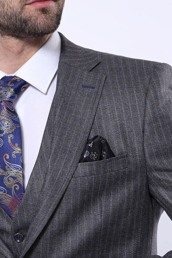 Striped Grey Vested Suit | Wessi - Wessi