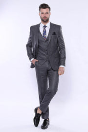 Striped Grey Vested Suit | Wessi - Wessi