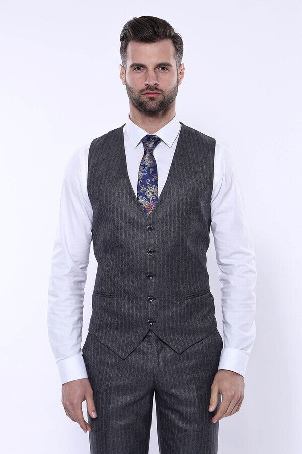 Striped Grey Vested Suit | Wessi - Wessi