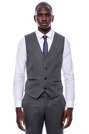 Striped Navy Blue Vested Suit - Wessi