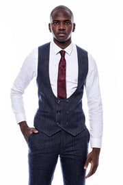 Striped Navy Double Breasted Suit - Wessi