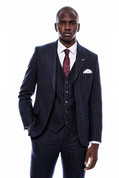 Striped Navy Vested Suit - Wessi