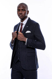 Striped Navy Vested Suit - Wessi