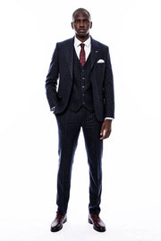 Striped Navy Vested Suit - Wessi