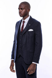 Striped Navy Vested Suit - Wessi