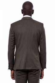 Striped Slim Fit Brown Men Suit - Wessi