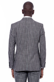 Striped Two Piece Grey Men Suit - Wessi