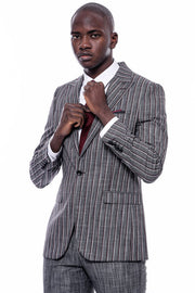 Striped Two Piece Grey Men Suit - Wessi