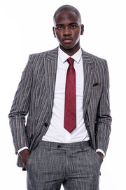 Striped Two Piece Grey Men Suit - Wessi