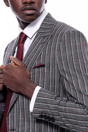 Striped Two Piece Grey Men Suit - Wessi