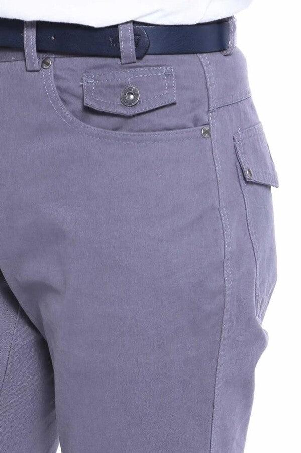 Suede Flap Pockets Plain Cotton Grey Men Pants - Wessi