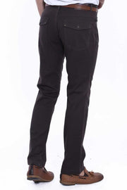 Suede Pocket Flap Plain Cotton Dark Brown Men Trousers - Wessi