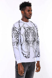 Tiger Patterned Slim Fit White SweatshirtTiger Patterned Slim Fit White Sweatshirt - Wessi