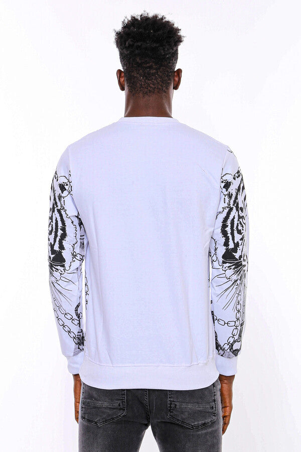 Tiger Patterned Slim Fit White SweatshirtTiger Patterned Slim Fit White Sweatshirt - Wessi