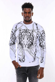 Tiger Patterned Slim Fit White SweatshirtTiger Patterned Slim Fit White Sweatshirt - Wessi